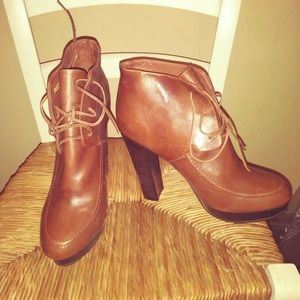 Brown leather booties